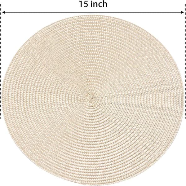 Sett med 6 runde vevde spisebrikker - vaskbare - sklisikre - 38 cm - Hvit