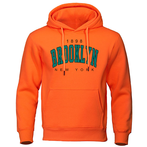 Brooklyn 1898 Print Mænds Hoodie, Rundhals Trøje, New York Print, Plus Size, Mode Mænds Tøj Orange XXL