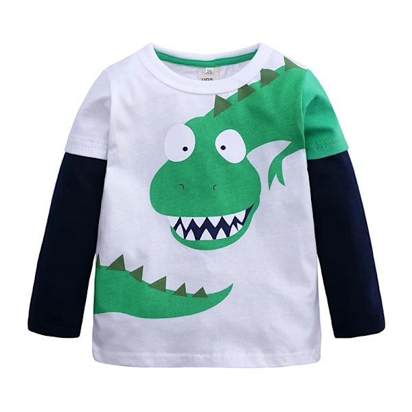 2023 Forår Efterår Børnetøj Rundhals T-shirt Baby Tegneserie Dinosaur Trøje Toddler Langærmet Base Shirt 2 5-6T