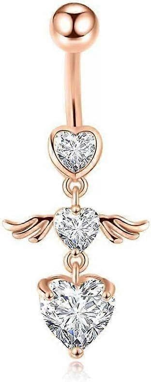 14G Hjerte Dingle Navleringe til Kvinder 316L Rustfrit Stål Englevinger Mave Navlering Navle Barbell Studs Dinglende Kropspiercing