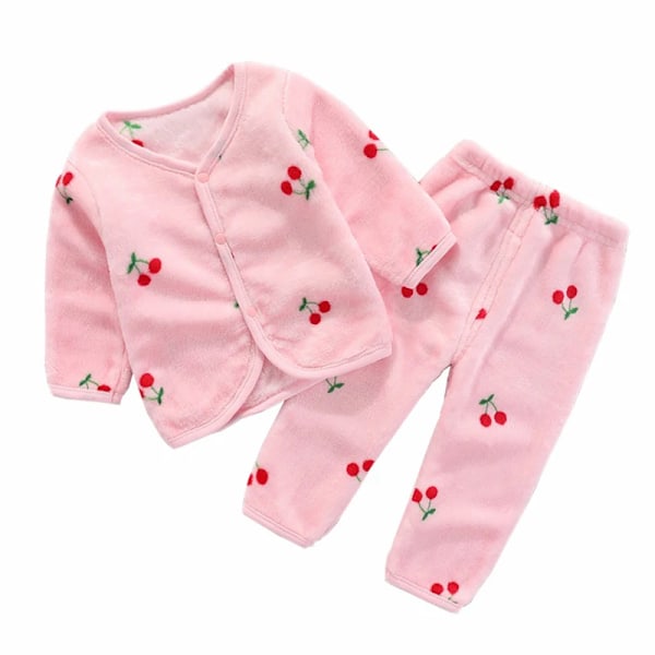 Nyfødt baby pige flanel frakke blød jakke til dreng baby outfit blød spædbarn sæt 0-24 måneder Cherry 24m