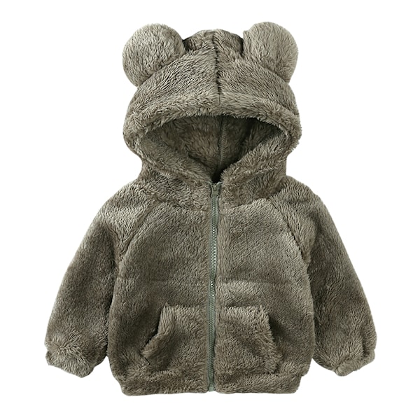 Baby Fleece Hoodie Jakke med Bjørneører Vintervarm Glidelåsjakke Nyfødt Spedbarn Klær 2 12-24m