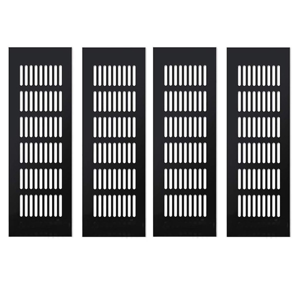 4 stykker gitterdæksel, skabsventiler Køleskabsudluftning Louvred vægventilationsgitter, sort 80 x 250 mm