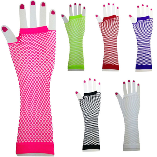 1 par 80-talets 90-talets korta fisknätshandskar fingerlösa punkfestliga klänningar Fluorescent Green