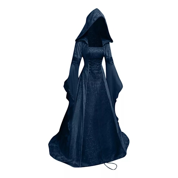 Gotisk Huvad Kläning Brudklänning Cosplay Halloween Azul marino XL