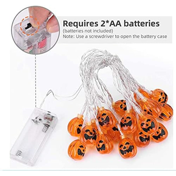 20 LED Lys 3D Gresskarstreng Feelykter, Batteridrevet Glødende Lanternelys (Gresskar Varmt Hvitt)