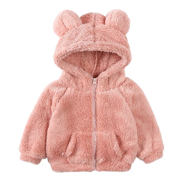 Baby Fleece Hoodie Jakke med Bjørneører Vintervarm Glidelåsjakke Nyfødt Spedbarn Klær 1 12-24m