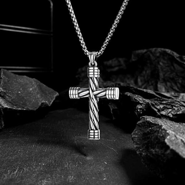 Halskæde med Colgante de Cruz de Maple rustfrit stål sort herremode, herresmykker tilbehør, halskæder, Rosario smykker.