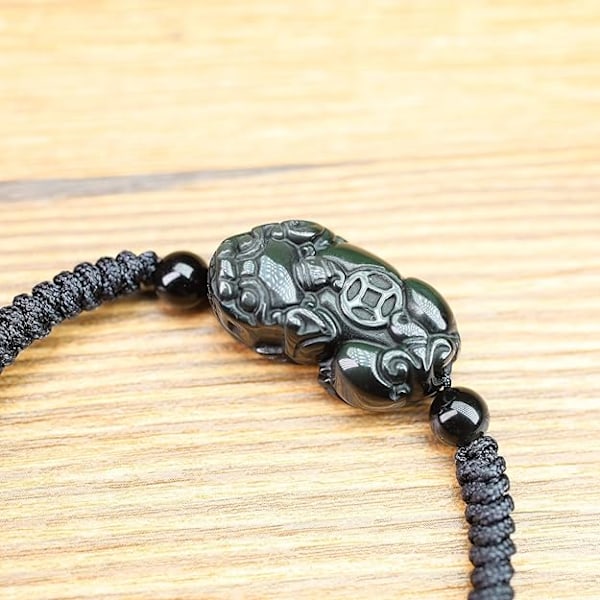 Unisex armband i flätad svart rep med obsidianhänge