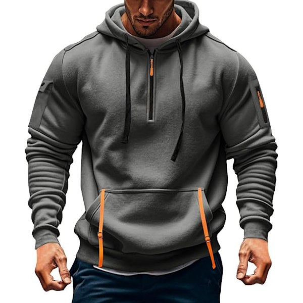 Hættetrøjer til mænd Kvart Zip Trøje Taktisk Sweatshirt Vintage Langærmet Casual Mode Hættetrøje Med Lommer XXL