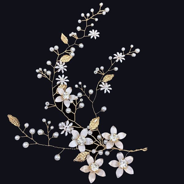 Gull Bryllup Hår Perler Hår Ranker Blomster Blad Hodeplagg Vi