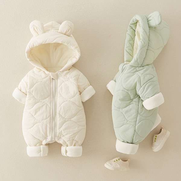 Vinterfôret babyjumpsuit, tykke varme bomulls klær, nyfødt jakke, vinterutstyr for menn og kvinner Beige 0-3m