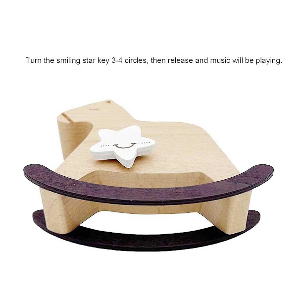 Over the Rainbow Wooden Rocking Horse Wind Up Music Box, YunSheng Mechanism Movement Musical for Bi