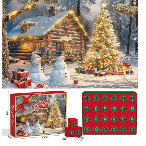 Julepuslespil Adventskalender 24 Gitterpapir Nedtælling Blindboks Snemand Julemand Nedtælling 1008 Stykker