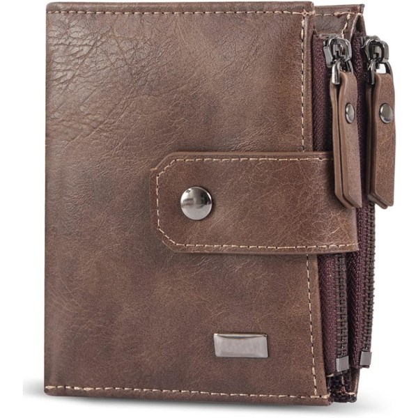 Herrplånbok, Läderplånbok för män RFID-blockerande kreditkortshållare Vikbar handväska med myntficka med dragkedja, presenter för män (brun)