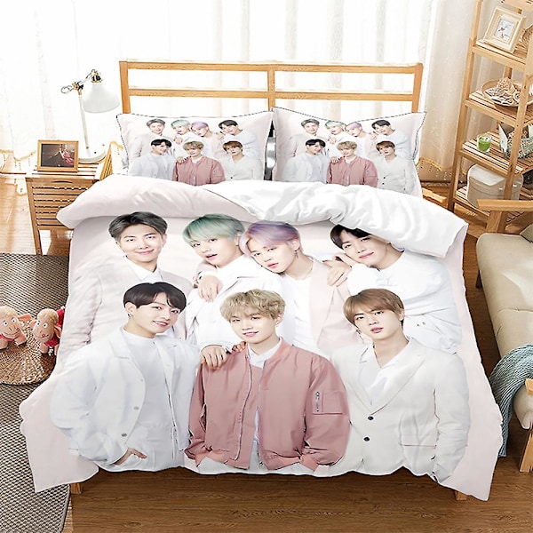 Bts 3D-tryckt Sängklädesset Överdrag Kuddfodral Barnpresent Fär AU single 140x210cm