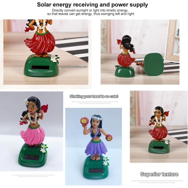 Solar Bobble Head Figurer Bil Ornamenter Hawaiian Solar Powered Legetøj Hula pige figur statue til bil køretøj dekoration