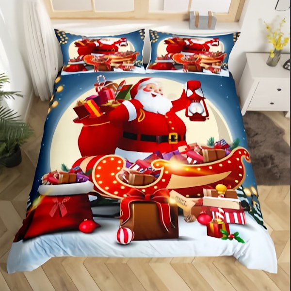 Jule-sengetøy med 3D-digitaltrykk - Dynetrekk og putevar - Enkelt eller Dobbelt 180*210 three-piece set