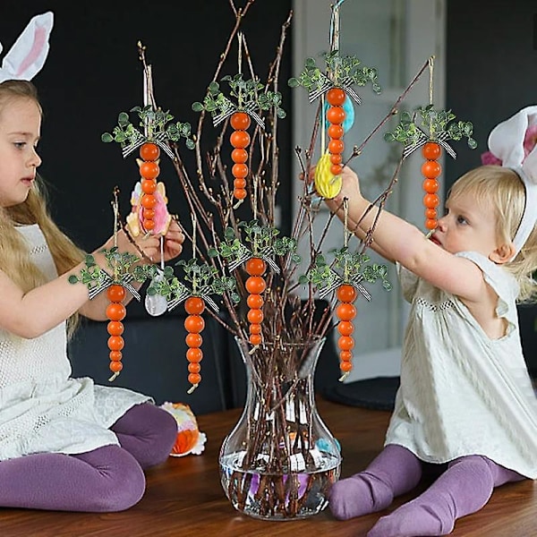 Påskedekorasjon Gulrøtter Tretreperle Kanin Gulrotformet Diy Tretreperlesnor Glad Påskedag Dekorasjon Til Hjem Barn Gave carrot 5PC