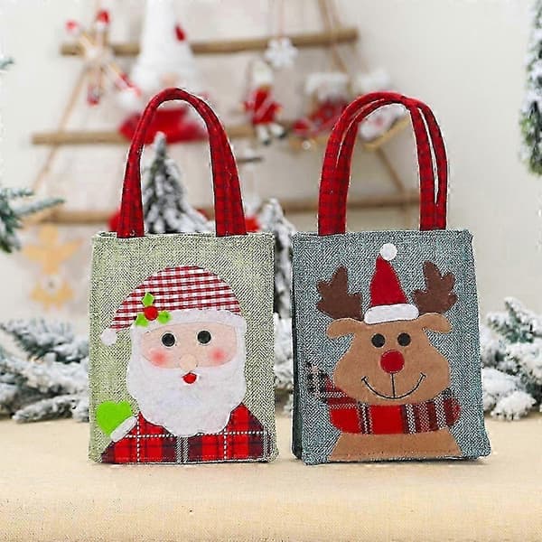 Julklappspåse Godis Tecknad Pung Broderad Patch Linne Dockväska Julprydnad