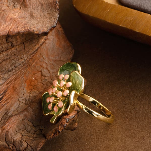 Kamelia ring, emaljeblomstring, justerbar åpen pekefingerring