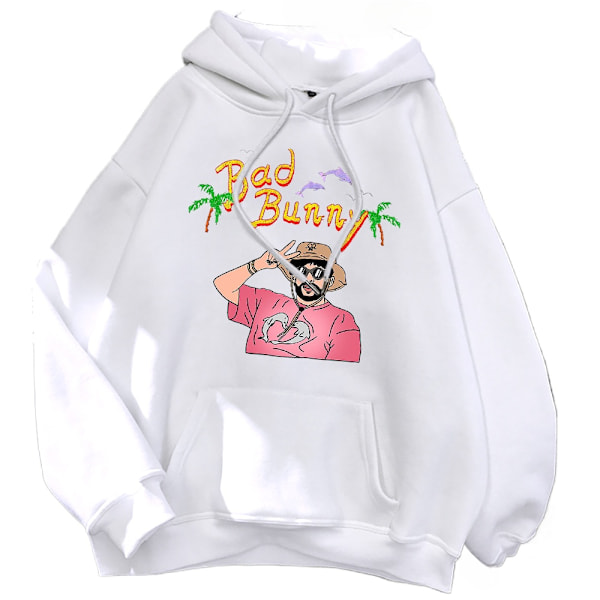 Dame Hoodie - Casual Strandmode med Bad Bunny Blødhed og Kreativitet Blanco 4XL