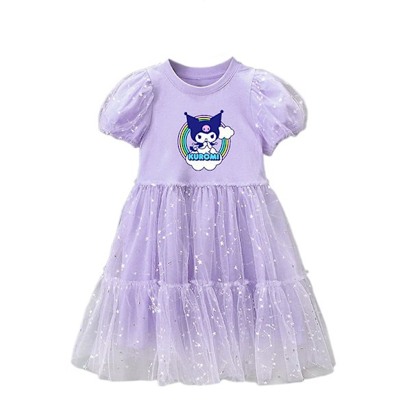 Sanrio Cartoon Anime Kawaii Kuromi Paljetti Prinsessa Mekko Lapset Tytöt Kesä Lyhythihainen Syntymäpäiväjuhlat Tulle Tutu Hame Lahja Purple 7-8 Years