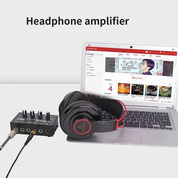 HA400 Stereo Audio Mixer Headphone Amplifier 4 Channels RCA Inputs Separate Volume Controls with Power Adapter US/ [DB] Transparent