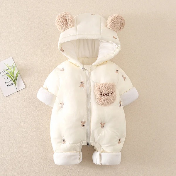 Baby vinterdress tykk varm romper med hette inni nyfødt baby gutt jente yttertøy Beige 2-5M(66)