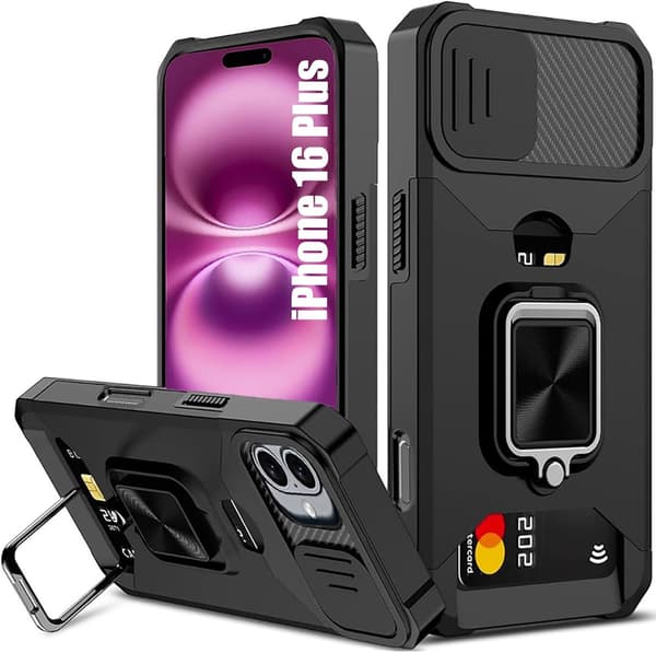 for iPhone 17 Pro Max Case with [Card Holder][Sliding Camera Cover][360° Rotating Ring Stand] Heavy Duty Protective Phone Case iPhone 16 Plus-6.7in