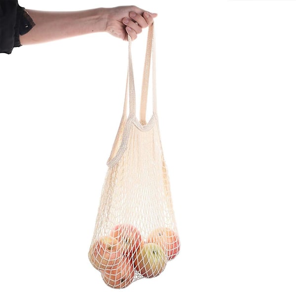 Bærbar bomull handlepose i mesh, økologisk, gjenbrukbar, kort håndtak, handleposer i mesh, miljøvennlige, lette, sammenleggbare, stor kapasitet Blue