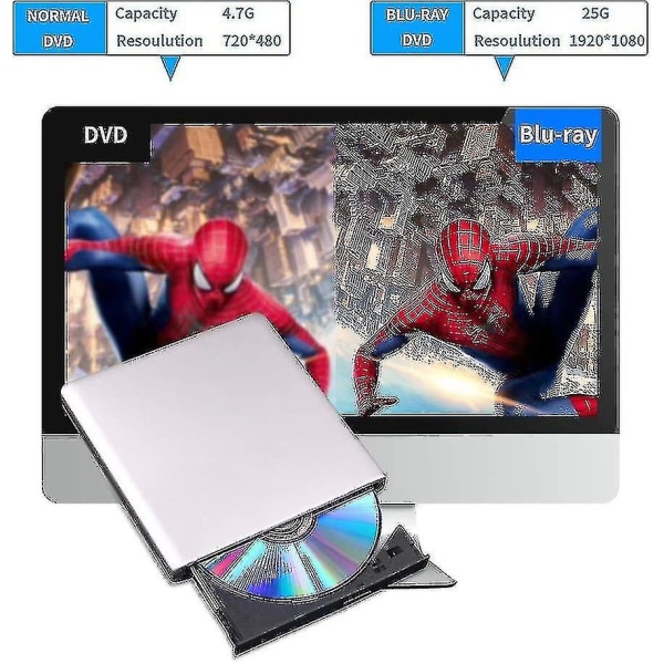 Ekstern Blu Ray Dvd Drive 3d, kompatibel Usb 3.0 og Type-c Bluray Cd Dvd Reader