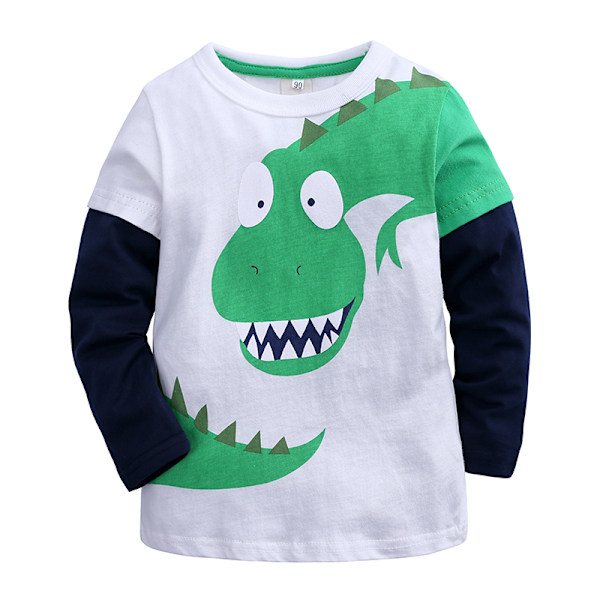 2023 Forår Efterår Børnetøj Rundhals T-shirt Baby Tegneserie Dinosaur Trøje Toddler Langærmet Base Shirt 2 5-6T