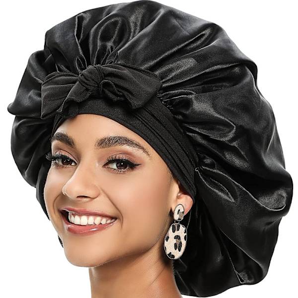 Silk Bonnet Natural Curly Hair Sleeping Satin Bonnet black