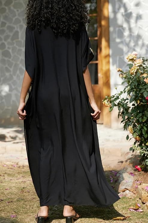 YouKD Kaftan med blomsterbroderi, bohemsk strandkjole, bikinideksel, lang strandkaftan for kvinner