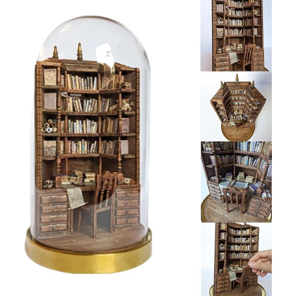 The Bay Library, Gotisk bokhylla i miniatyr, bokhylla för ångest, handgjorda bokhyllor i miniatyr, presenter till bokälskare och vänner