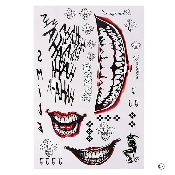 Vandtæt midlertidig tatovering klistermærke kranie joker klovn mønster tatovering vand overførsel krop kunst falsk tatovering til kvinder mænd #255337 Style 1