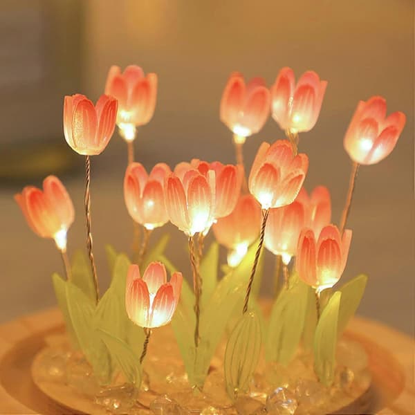 MISNODE DIY Tulip Materialepakke Tulip Ambient LED Soveværelseslampe Simulationsblomst til Purple