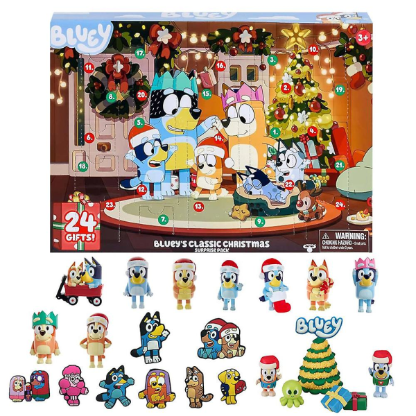 Bluey Christmas Party Adventskalender 24 dagars nedräkningskalendrar, tecknade figurer Doll Surprise Blind Box Presenter B
