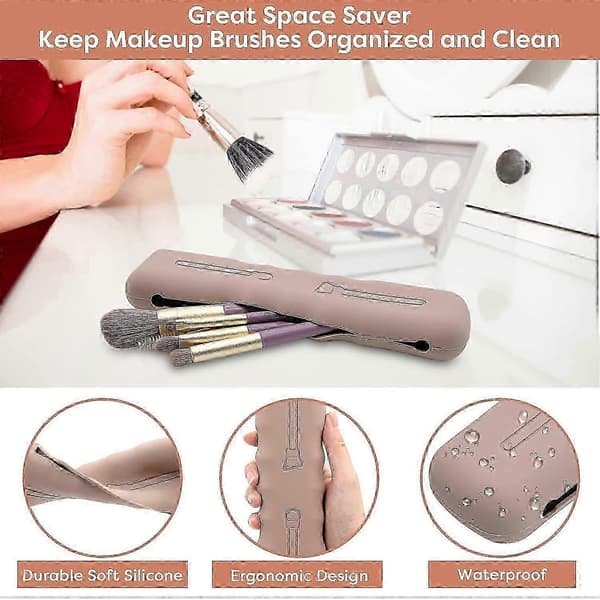 3 stk. silikone makeupbørsteetui sort, pink, khaki QD 5 5