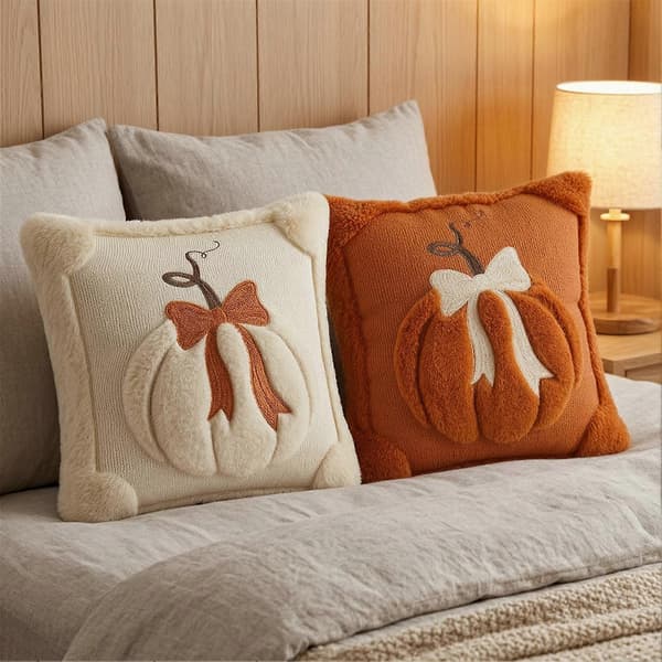 Efterårshøst Pudebetræk - Varm Orange Off White - til Amerikansk Landhusstil White 45x45cm