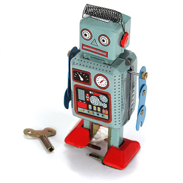 Vintage Mekanisk Clockwork Wind Up Toys Walking Radar Robot Tin Toy