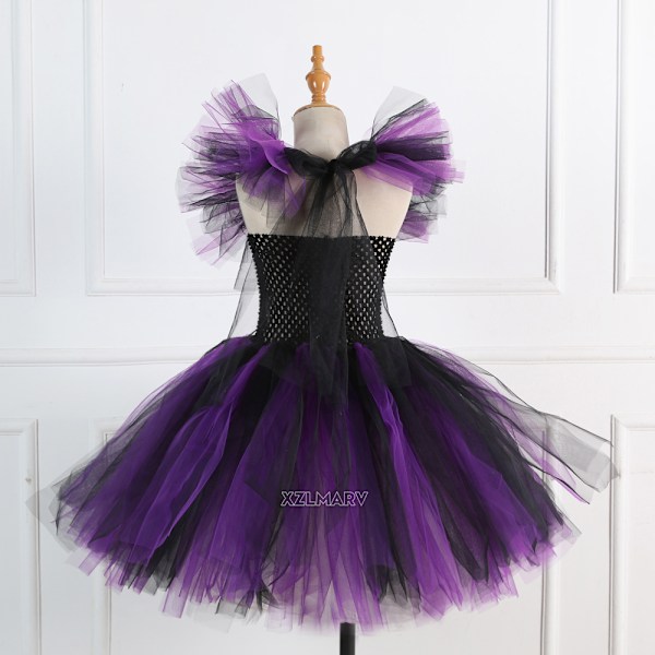 Flickor Häxa Tutu Klänning Handgjord Mesh Trollkarl Kostym med Hatt Kvast Småbarn Festkläder Set Halloween Ny camello L(6-7Y)
