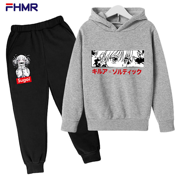 Hunter x Hunter Sweatshirt & Byxor med Huva för Pojkar och Flickor, Fritidskläder i Fleece, Ungdomströja, Anime E 120CM