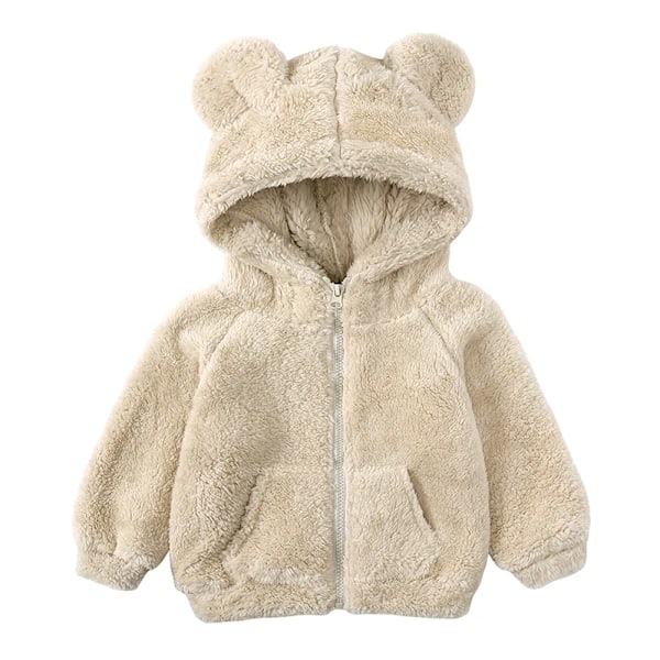 Babyfleece Hoodie Jacka Vinter Varm Björnöron Blixtlås Jacka Nyfödd Spädbarn Kläder 6 2-3t