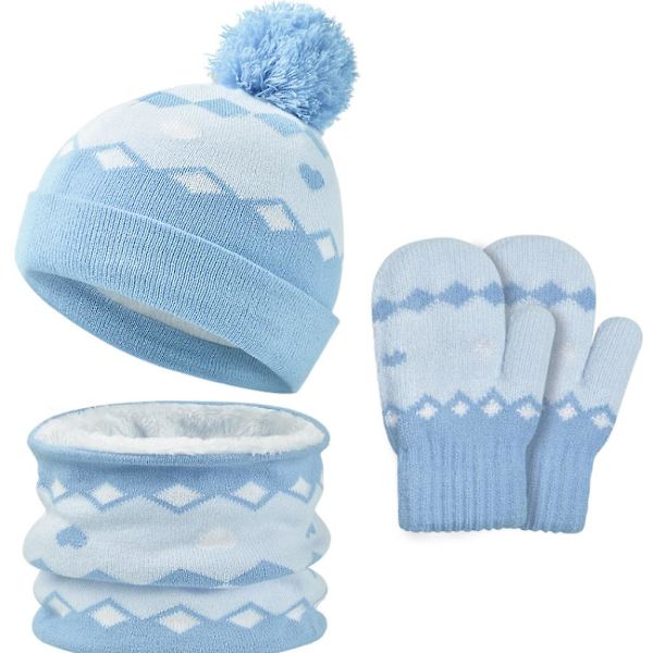 3 deler holdbare termiske innerfløyel barnehatter + skjerf + hansker Blue