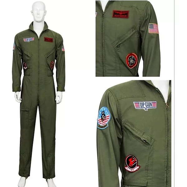 Retro Militær Pilot Kostume Til Voksne Og Børn, Farve Verde Adult-XL