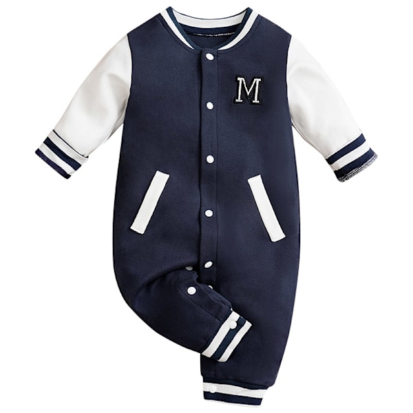 Vastasyntynyt poikalapsen baseball-vaatteet pitkähihaiset puuvillaiset haalarit taapero vauvan vaatteet 0 3 6 9 12 kuukautta Navy Blue 3-6M 66CM