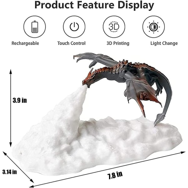 Fire Dragon-lamper, 3d-trykt nattlys for barn, led månelys, usb-dragelampe juledragegaver Red--Fire Dragon