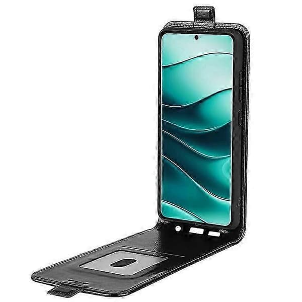 Kompatibelt skal för Xiaomi Redmi Note 14 Pro+ 5G med kortfack, vertikalt flip-läderfodral Black